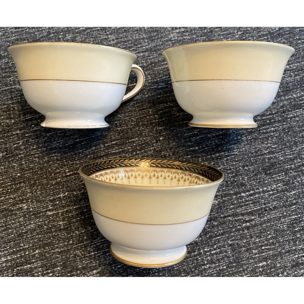 (3) Noritake Vintage Teacup Set Lot Goldbeam Black Gold Mid Century Elegant